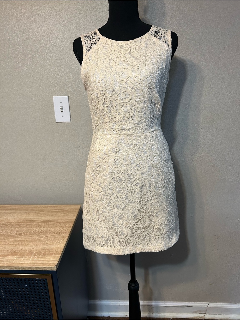 Lucy Paris M Ivory Lace Mini Dress Open Back Cutout Cocktail Bridal